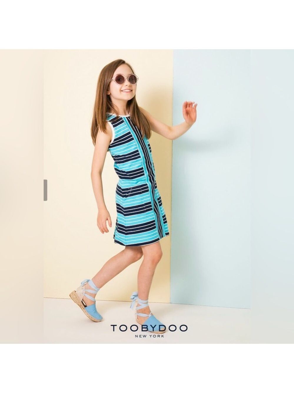 Toobydoo Blue and Black Striped Cotton Sleeveless Dress
